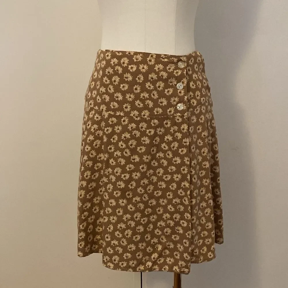 Vintage 90's Light Brown Floral Print Mini Wrap Skirt Size Small